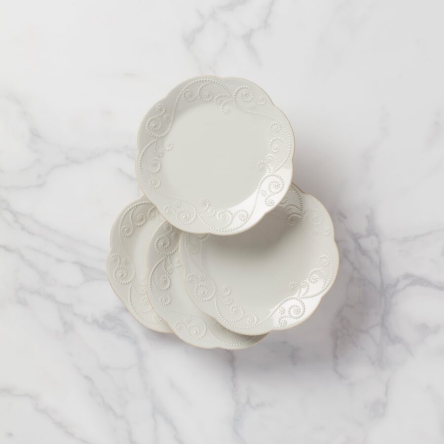 White Beaded Assorted Dessert Decorative Plates, Set of 4