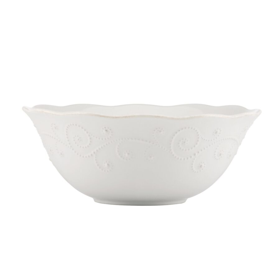 Beaded White Large Serving Bowl