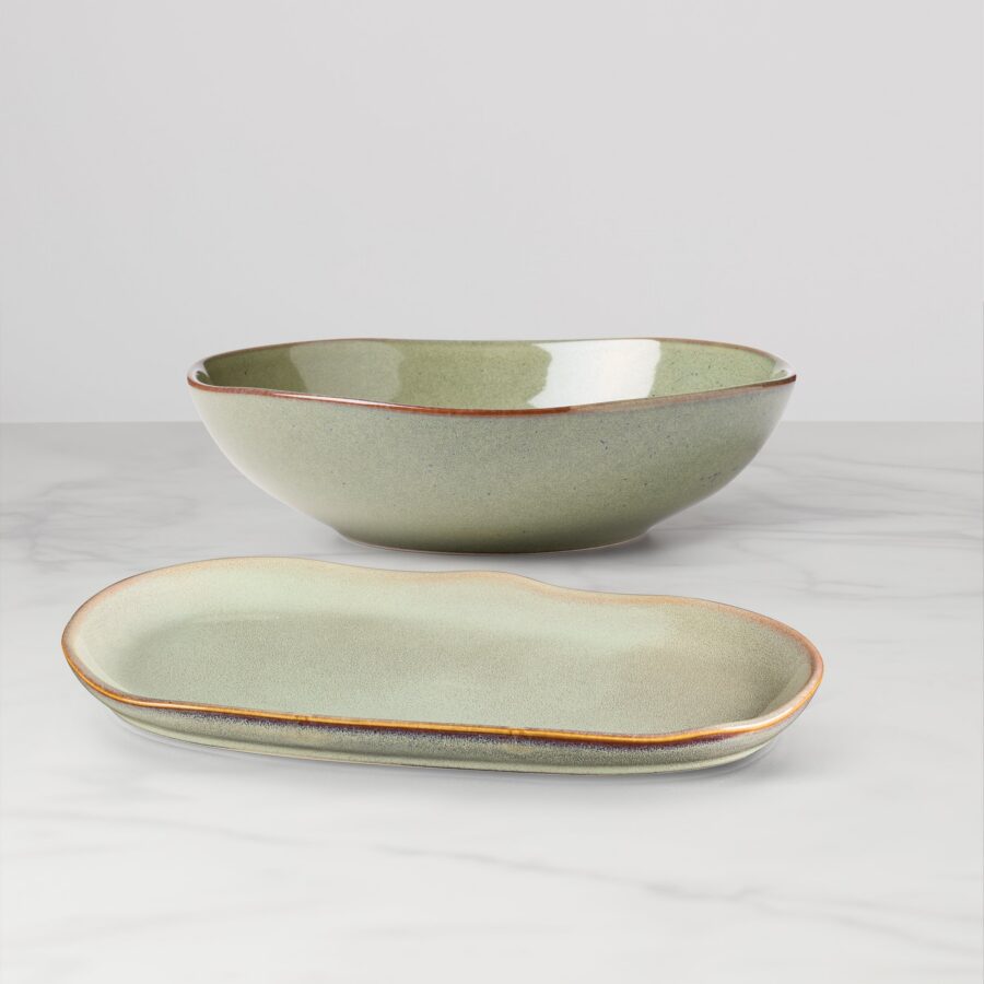 Green Stoneware Serving Set, 2-Piece